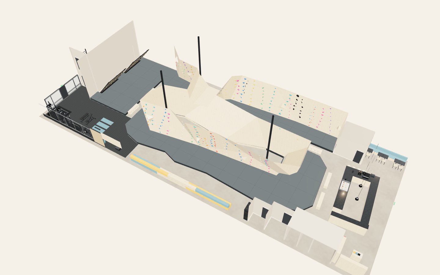 Cutaway view of the planned gym, climbing walls and café